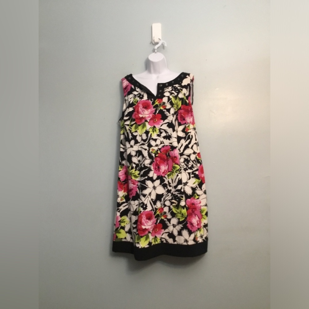 Perceptions Floral Mini Dress in Black with Pink and Green Accents - Picture 13 of 15